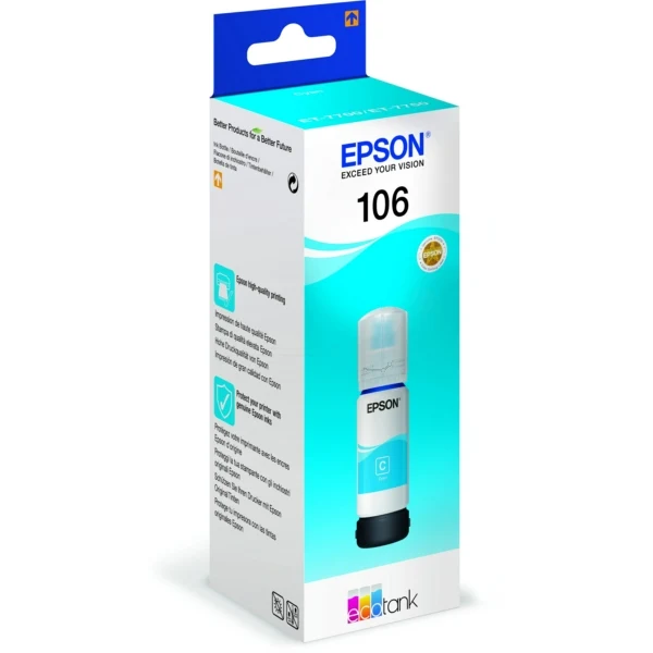 Original Epson 106 / C13T00R240 Tintenflasche cyan · 5.000 Seiten · Inhalt 70 ml