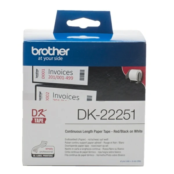 Original Brother DK22251 DirectLabel Etiketten rot / schwarz auf weiss 62 mm x 15,24 m