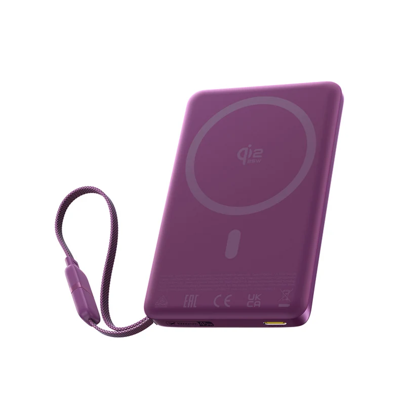 Baseus PicoGo AM52 Qi2.2 Magnetic Power Bank with Built-in Cable 10000mAh 45W Dark Cherry Edition