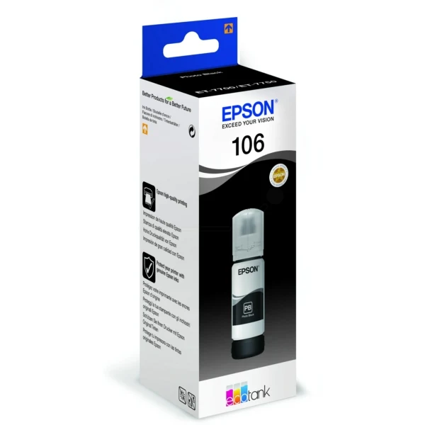 Original Epson 106 / C13T00R140 Tintenflasche schwarz foto · 5.000 Seiten · Inhalt 70 ml