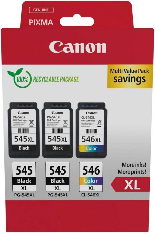 Original Canon PG-545XL+CL-546XL Tintenpatrone 3er-Set 2x schwarz + 1x color