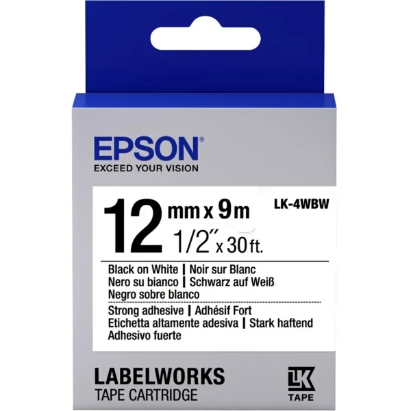 Original Epson C53S654016 / LK-4WBW Farbband schwarz auf weiss extra adhesive 12mm x 9m