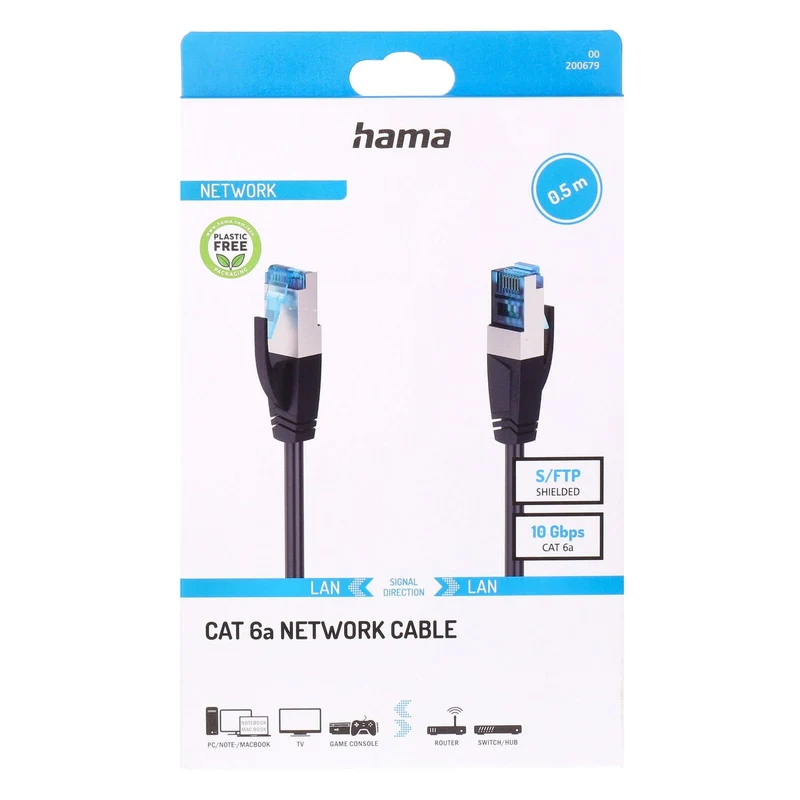 Hama 00200679 Netzwerkkabel Schwarz 0,5 m Cat6a S/FTP (S-STP)