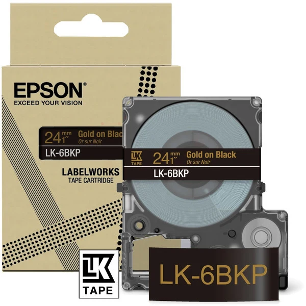 Original Epson C53S672096 / LK-6BKP DirectLabel-Etiketten schwarz auf gold 24mm x 8m