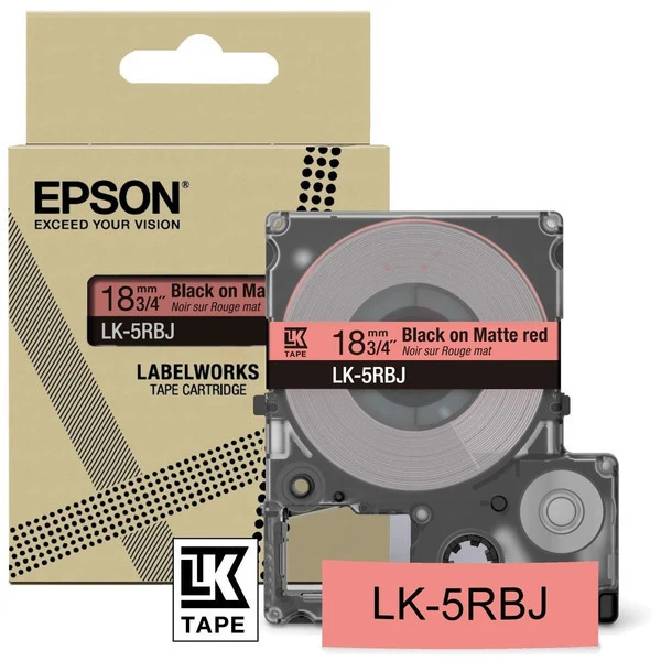 Original Epson C53S672072 / LK-5RBJ DirectLabel-Etiketten schwarz auf rot matt 18mm x 8m