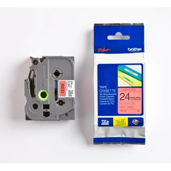 Original Brother TZE-451 DirectLabel schwarz auf rot Laminat 24mm x 8m