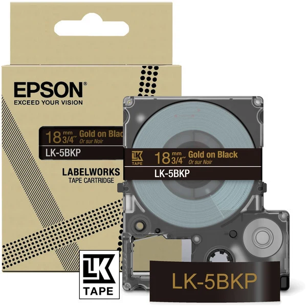 Original Epson C53S672095 / LK-5BKP DirectLabel-Etiketten gold auf schwarz 18mm x 8m
