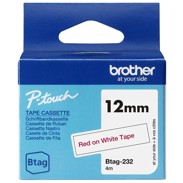 Original Brother BTAG-232 DirectLabel-Etiketten rot auf weiss 12mm x 4m