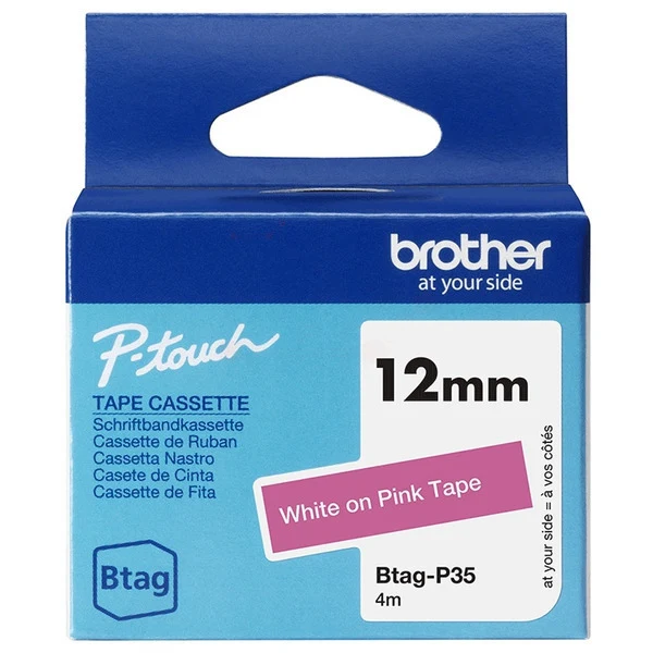 Original Brother BTAG-P35 DirectLabel-Etiketten weiss auf rosa 12mm x 4m