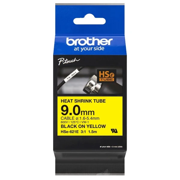 Original Brother HSE-621E Heissschrumpfschlauch schwarz auf gelb 9mm x 1,5m