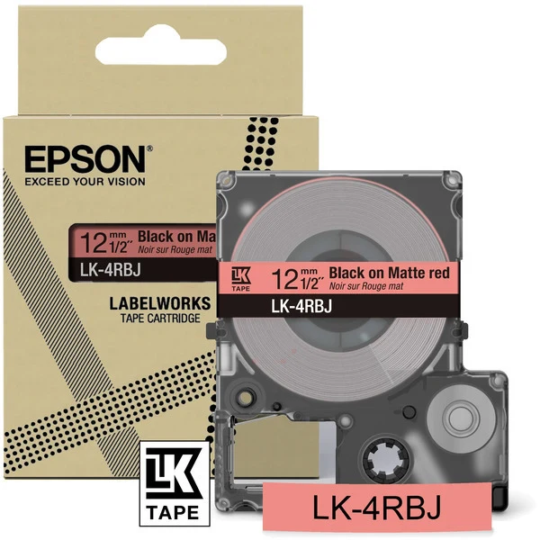 Original Epson C53S672071 / LK-4RBJ DirectLabel-Etiketten schwarz auf rot matt 12mm x 8m