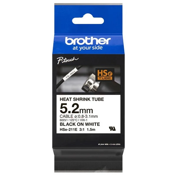 Original Brother HSE-211E Heissschrumpfschlauch schwarz auf weiss 5,2mm x 1,5m