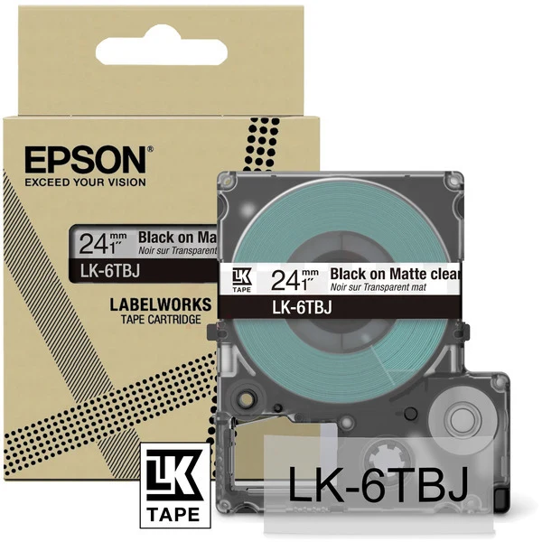 Original Epson C53S672067 / LK-6TBJ DirectLabel-Etiketten schwarz auf Transparent 24mm x 8m