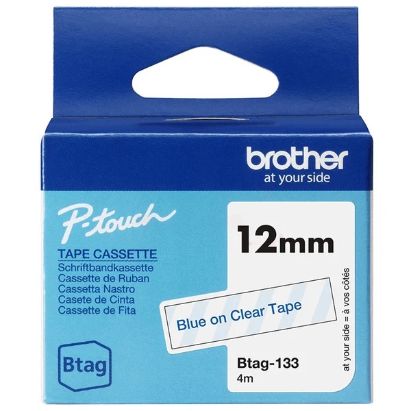 Original Brother BTAG-133 DirectLabel-Etiketten blau auf Transparent 12mm x 4m