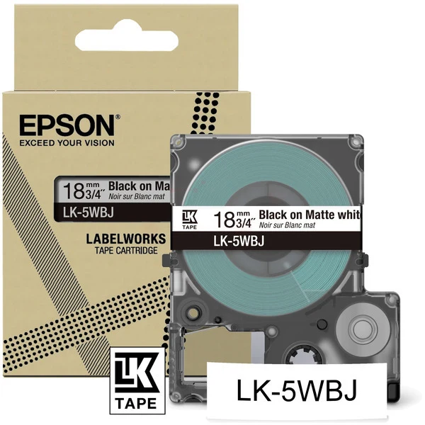 Original Epson C53S672063 / LK-5WBJ DirectLabel-Etiketten schwarz auf weiss matt 18mm x 8m