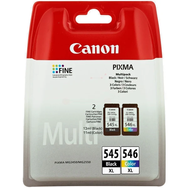 Original Canon PG-545XL+CL-546XL Tintenpatrone 3er-Set 2x schwarz + 1x color + Fotopapier 50 Blatt