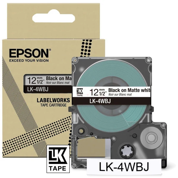 Original Epson C53S672062 / LK-4WBJ DirectLabel-Etiketten schwarz auf weiss matt 12mm x 8m