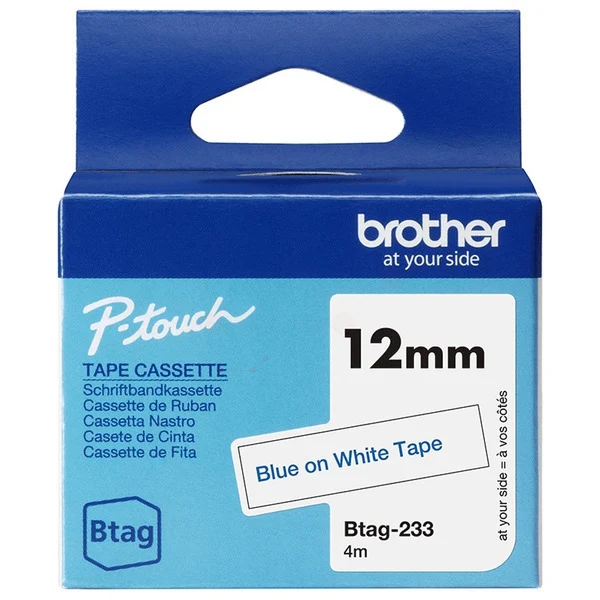 Original Brother BTAG-233 DirectLabel-Etiketten blau auf weiss 12mm x 4m