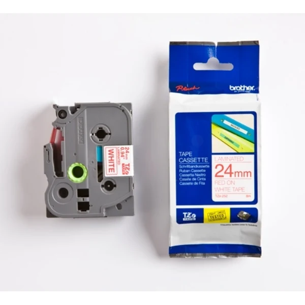 Original Brother TZE-252 DirectLabel rot auf weiss Laminat 24mm x 8m