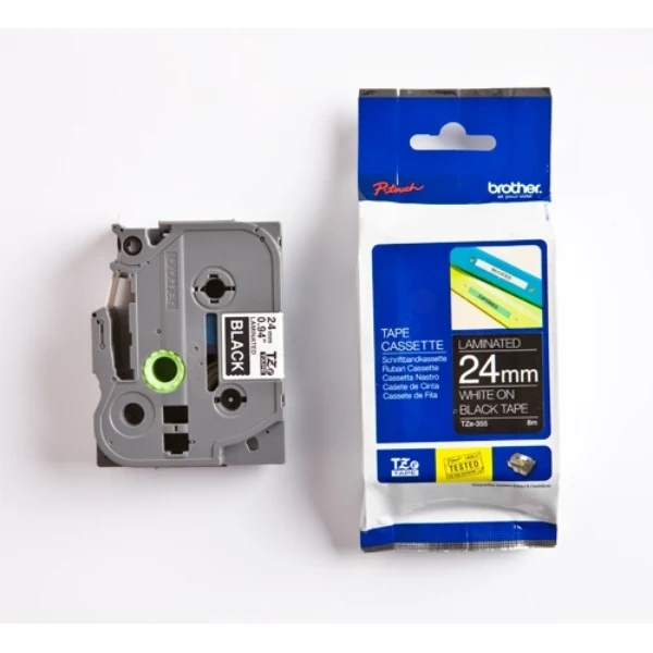 Original Brother TZE-355 DirectLabel weiss auf schwarz Laminat 24mm x 8m