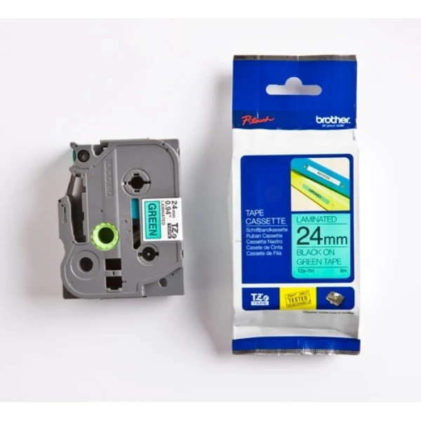 Original Brother TZE-751 DirectLabel schwarz auf grün Laminat 24mm x 8m