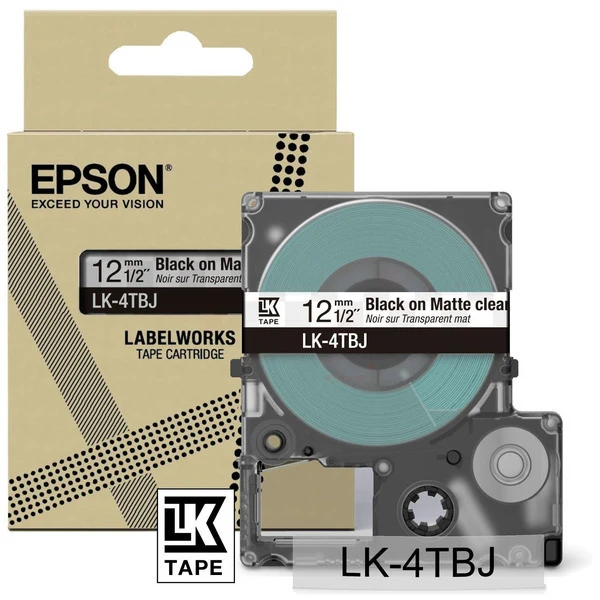Original Epson C53S672065 / LK-4TBJ DirectLabel-Etiketten schwarz auf Transparent 12mm x 8m