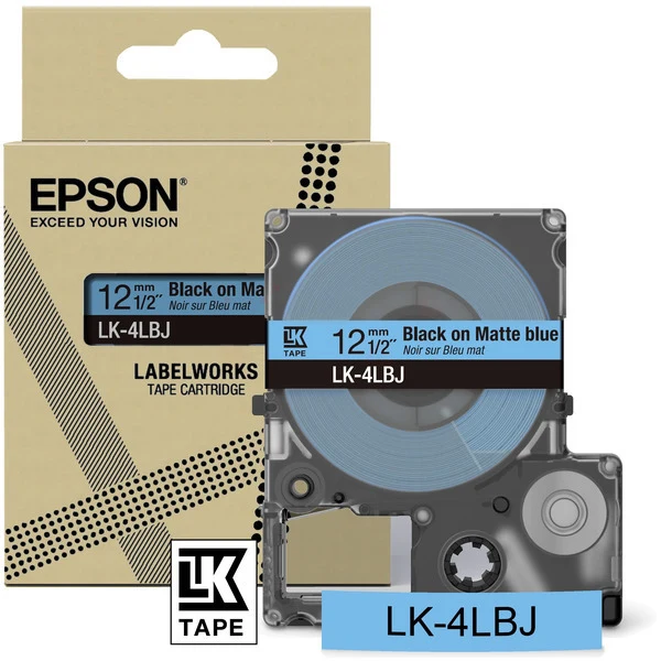 Original Epson C53S672080 / LK-4LBJ DirectLabel-Etiketten schwarz auf blau matt 12mm x 8m